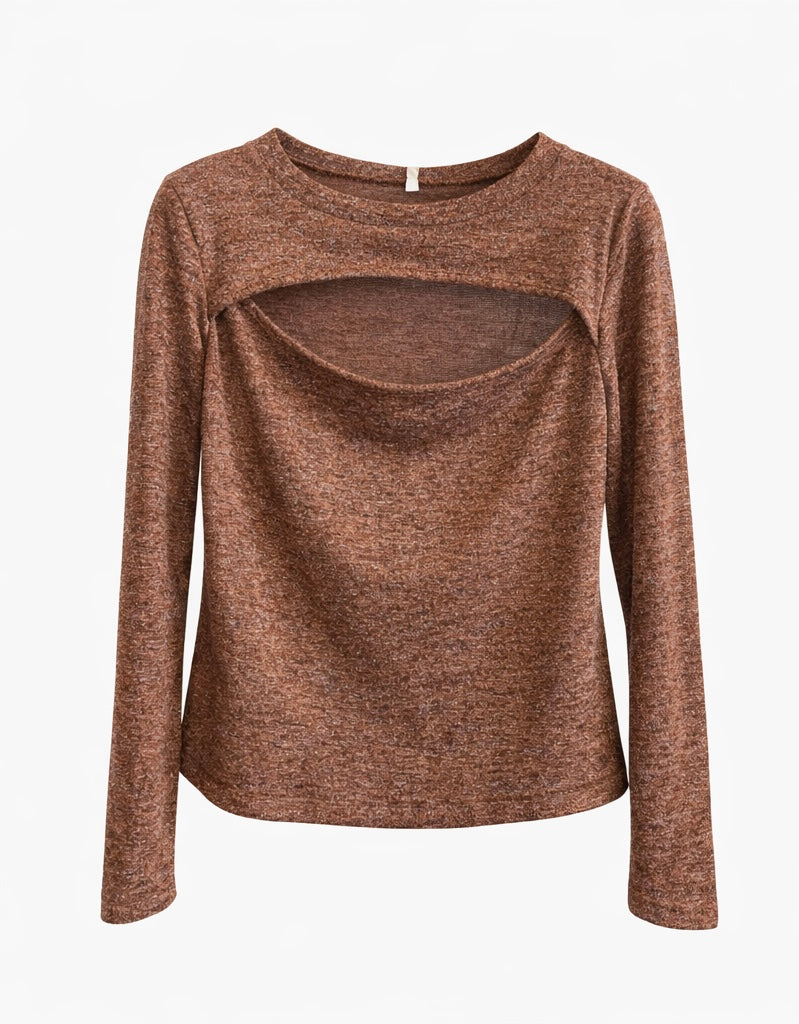Shimmer Cut-Out Long Sleeve Knit Top