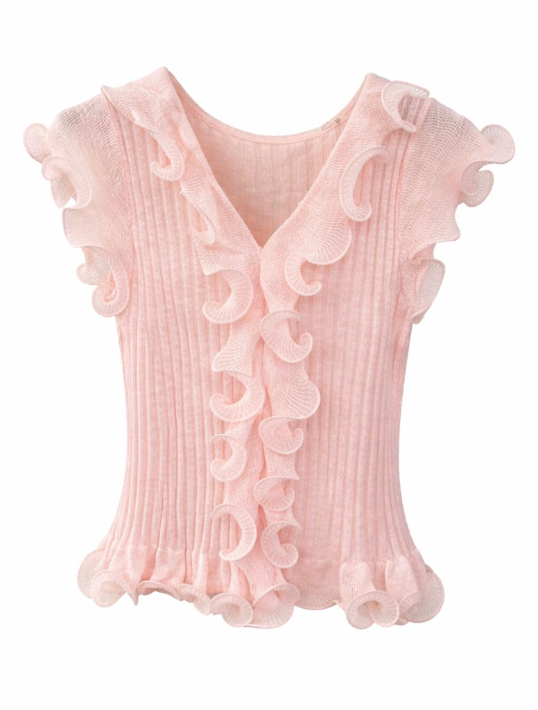 Ruffle Ribbed Knit Top