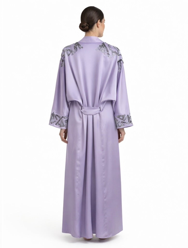 Lavender Embellished Satin Abaya