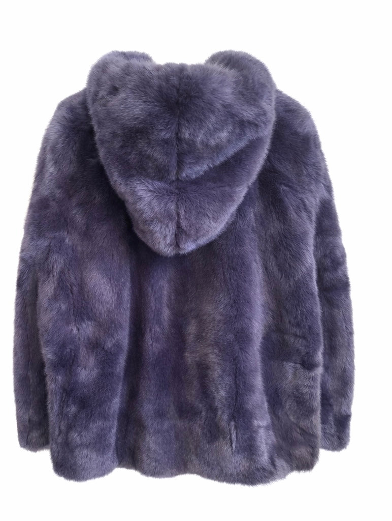 Crystal-Embellished Faux Fur Hooded Jacket – Midnight Purple