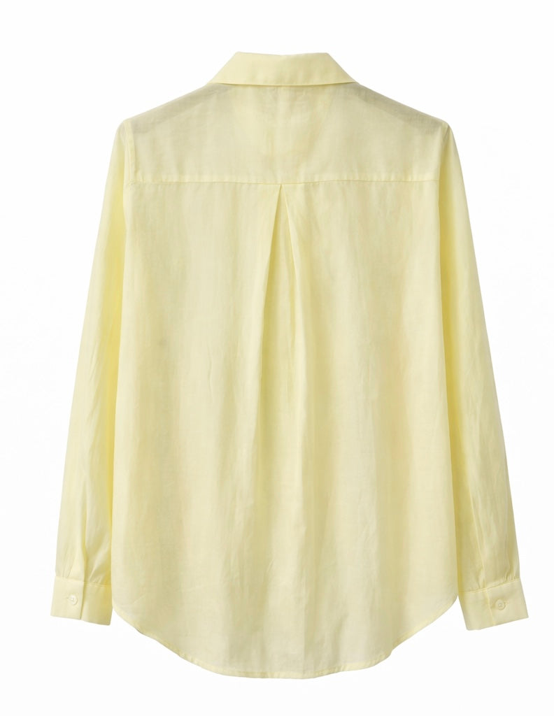 Crystal Detail Collar Sheer Blouse - Yellow pastel - Black