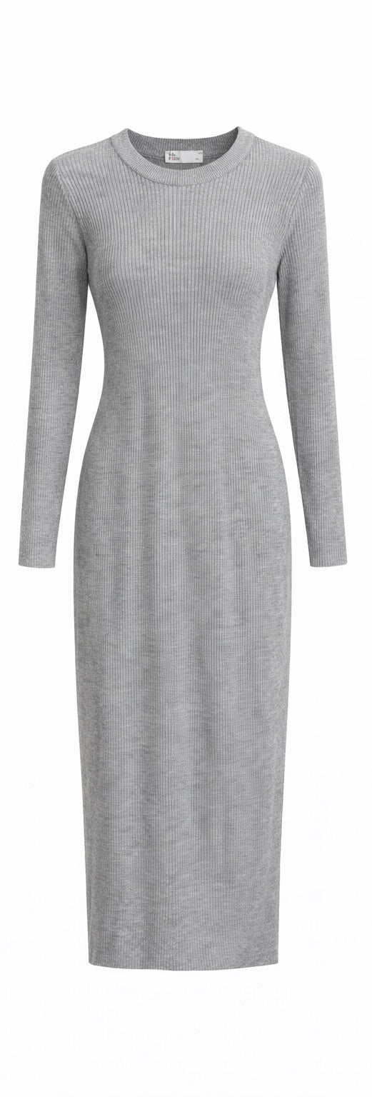 Essential Ribbed Knit Midi Dress – Gray