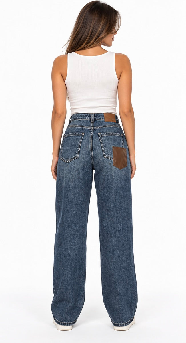 Patch Pocket Wide-Leg Jeans