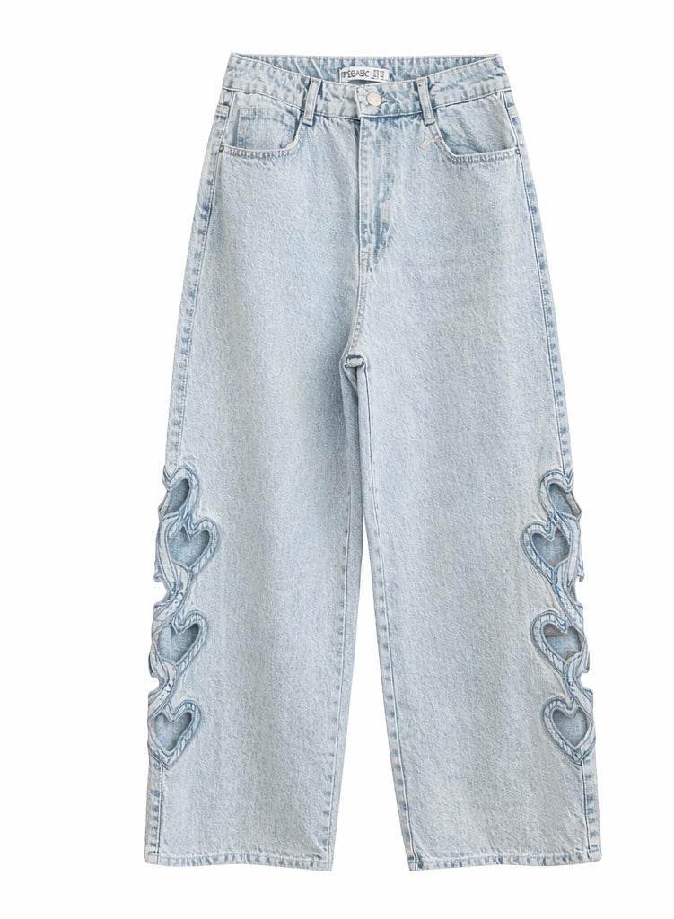 Heart Cut-Out Baggy Denim Jeans