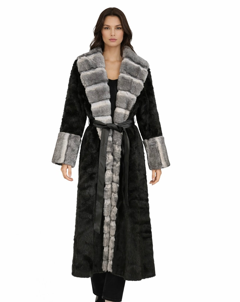 Midnight Noir Faux Fur Longline Coat