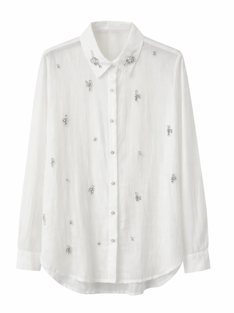 Embellished Collar Lightweight Sheer Shirt