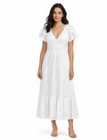 Romantic White Eyelet Lace V-Neck Dress