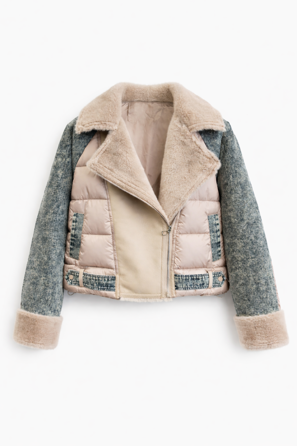 Statement Mixed-Media Shearling Jacket