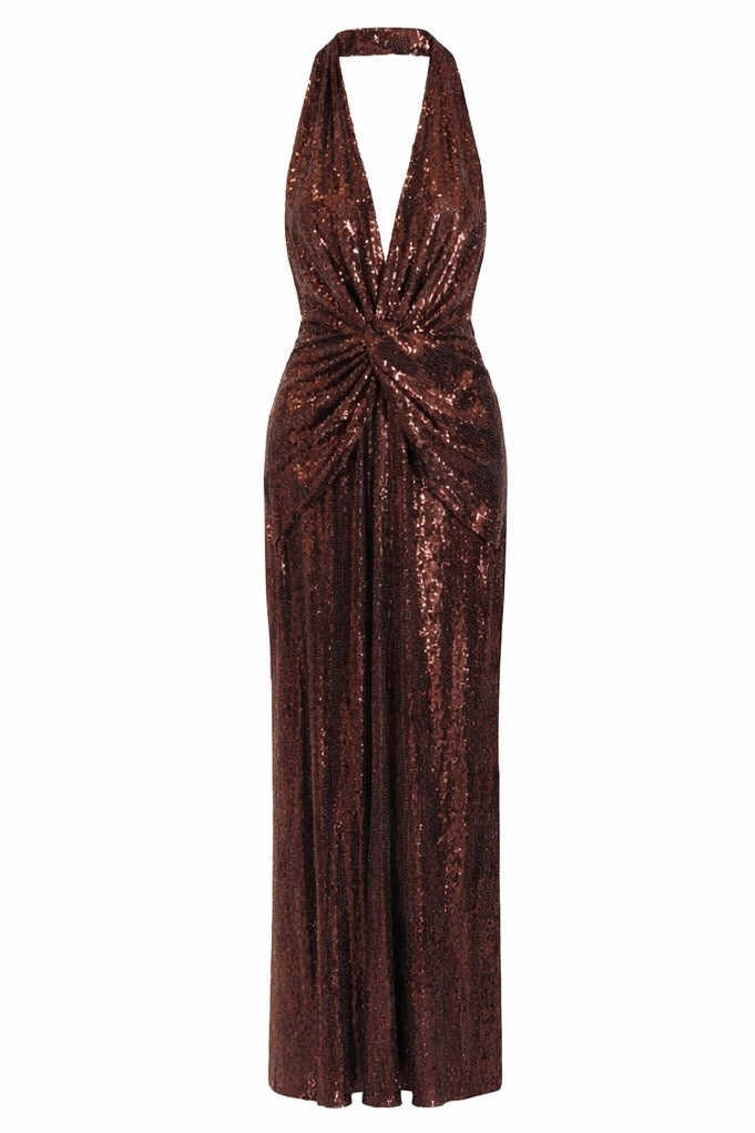 Bronze Nights Sequin Halter Jumpsuit