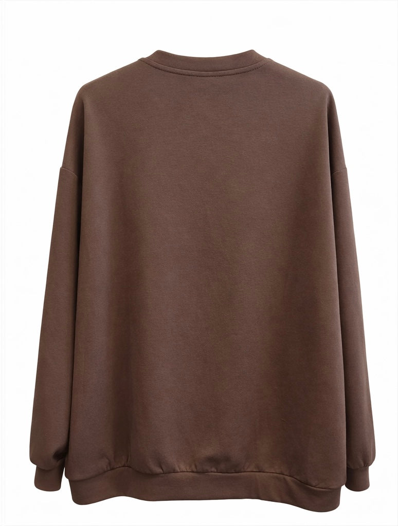 Embellished Floral Detail Brown Crewneck Sweatshirt