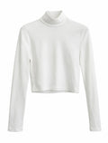 White Long-Sleeve Cropped Turtleneck Top