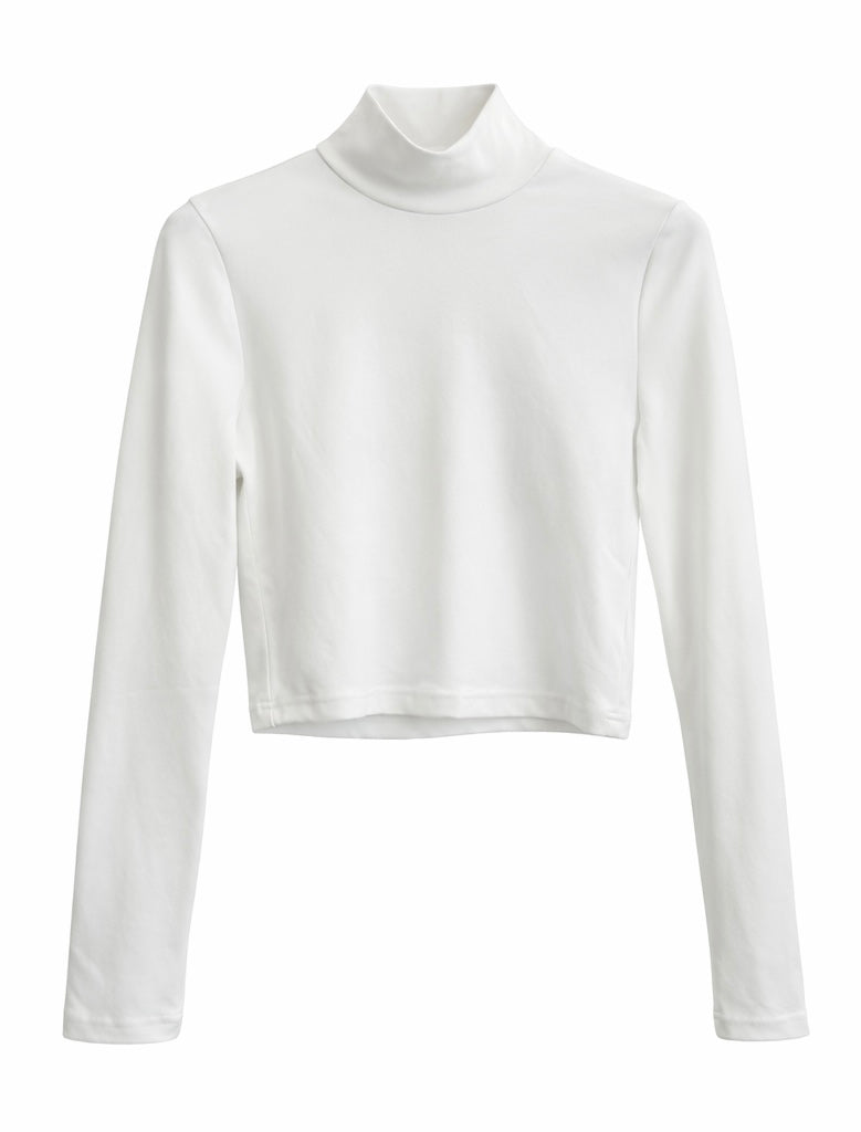 White Long-Sleeve Cropped Turtleneck Top