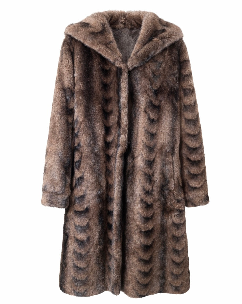 Signature Hooded Eco Fur Coat