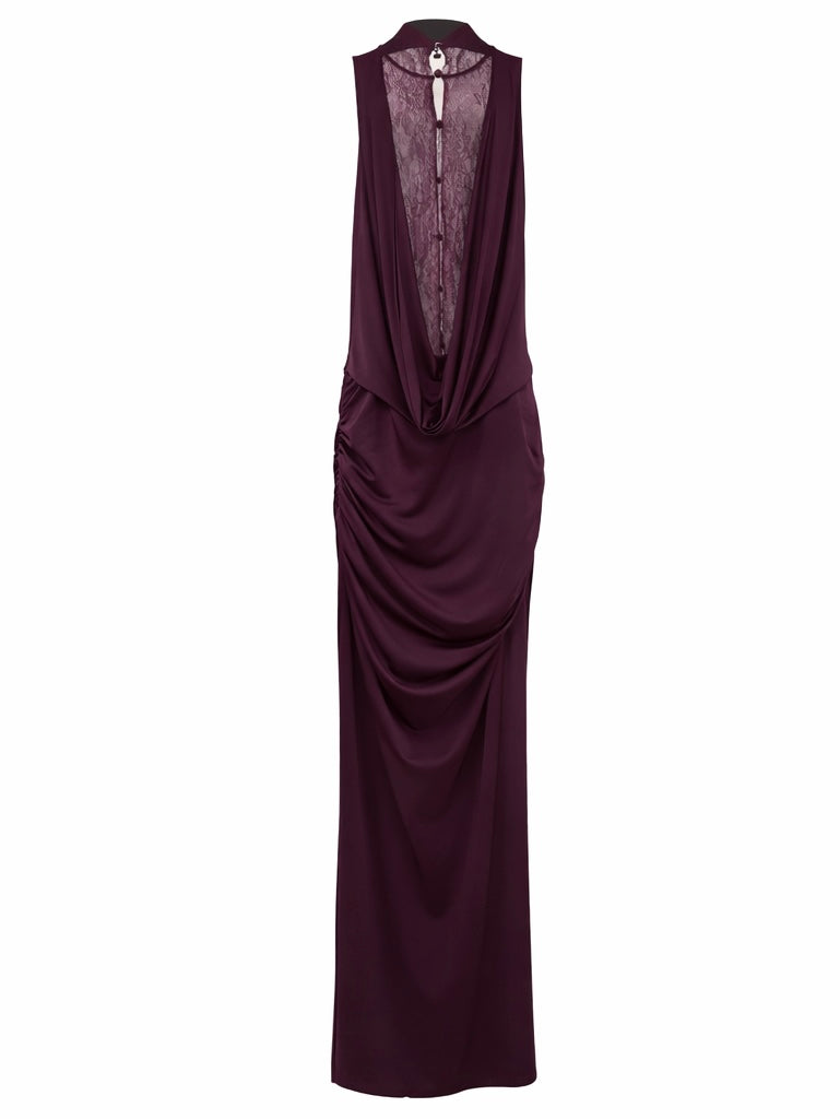 Plum Lace Evening Dress with Matching Gloves