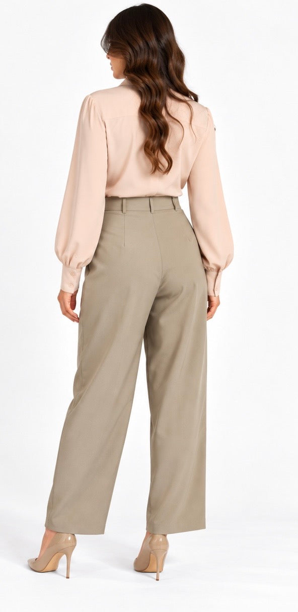 Draped Wrap Tailored Pants (Brown,Olive,Black,Beige)