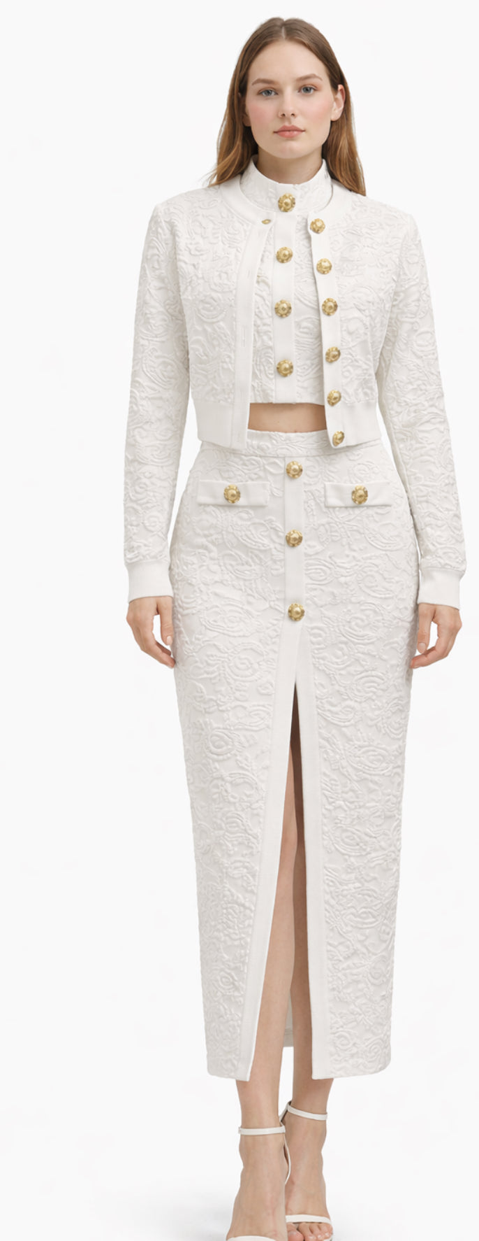 Luxury White Baroque Textured 3-Piece Set