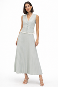 Mint Lace-Trim Vest & Pleated Midi Skirt Set
