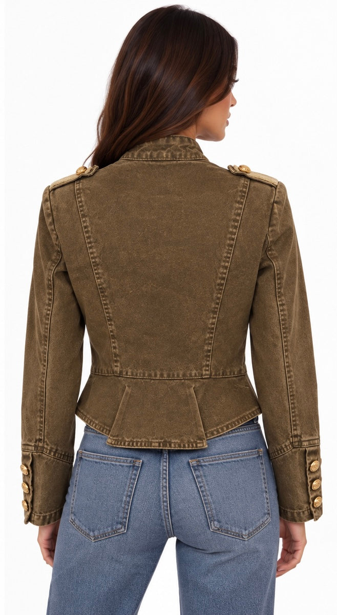 Military-Inspired Asymmetric Denim Jacket