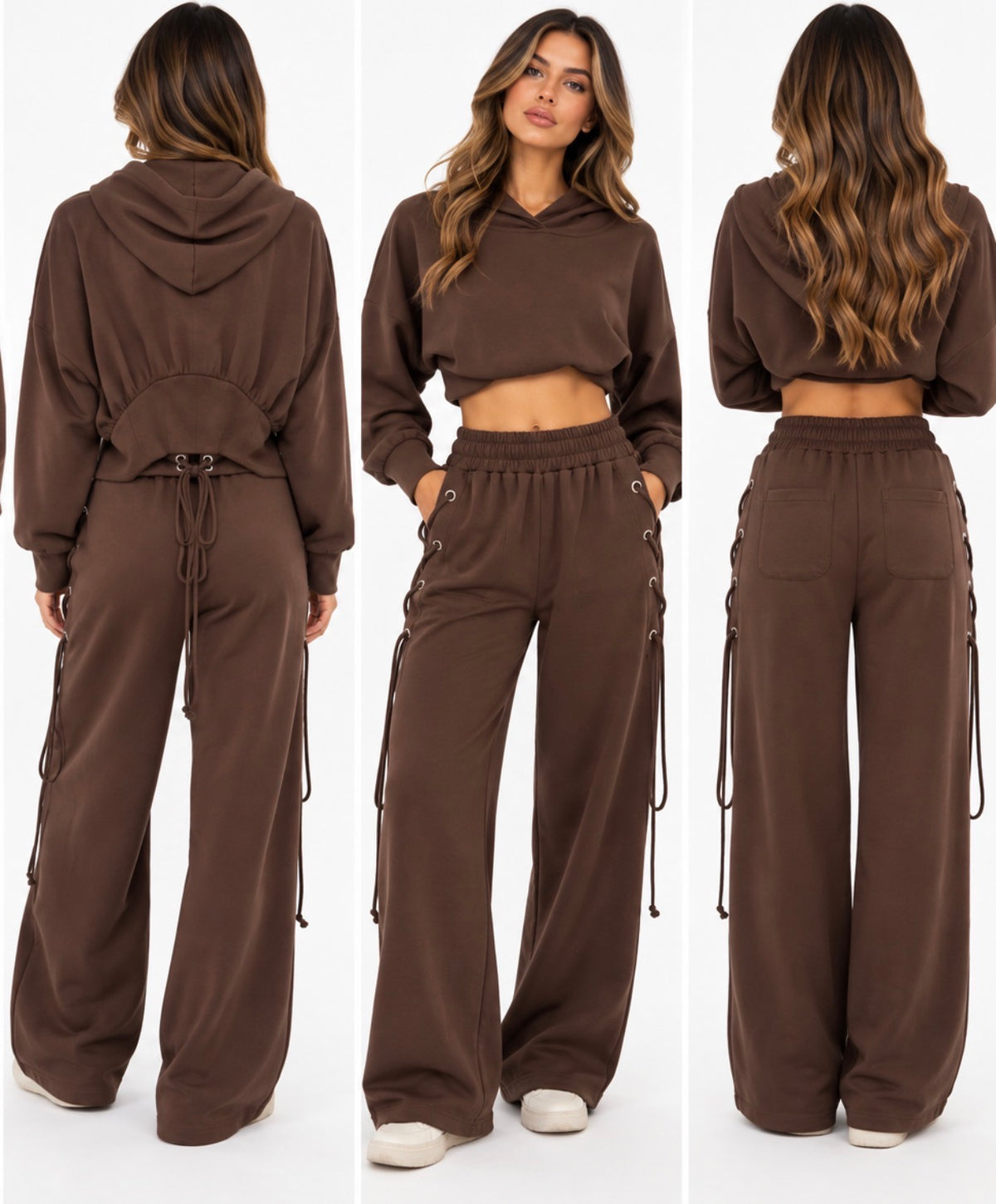 Lace-Up Luxe Jogger Set ( Brown , Black )