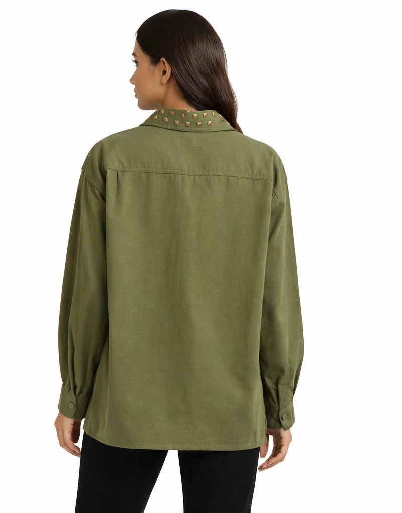Olive Studded Statement Utility Shirt