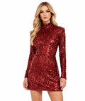 Red Sequin High-Neck Backless Mini Dress