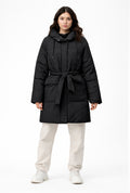 The Belted Hooded Puffer Coat in Black