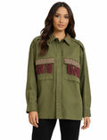 Olive Studded Statement Utility Shirt