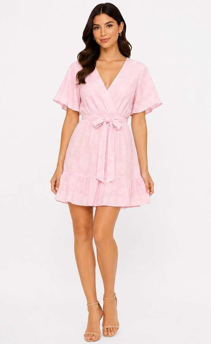 Floral Texture Mini Dress ( Yellow , Pink , White , Light blue )