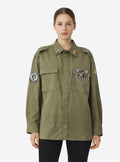 Embellished Utility Shirt Jacket - khaki , Beige