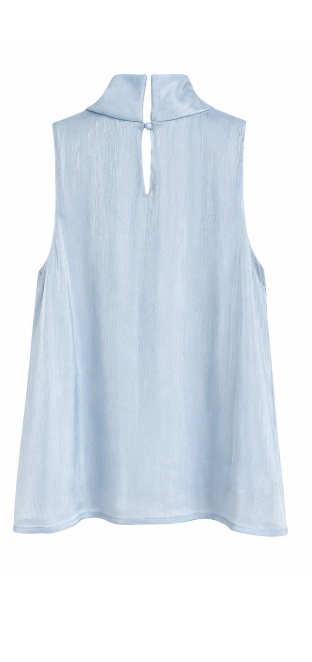 Draped Bow Neck Sleeveless Blouse ( Light Blue , Butter Yellow )