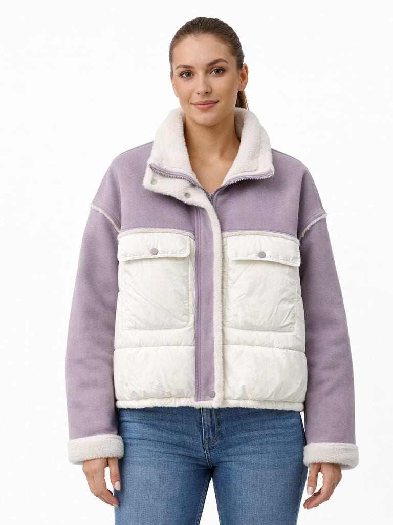 Lavender Colorblock Sherpa-Lined Jacket