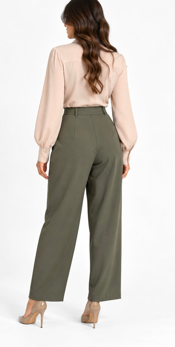 Draped Wrap Tailored Pants (Brown,Olive,Black,Beige)