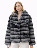 Striped Eco Fur Jacket with Wide Collar – Black White