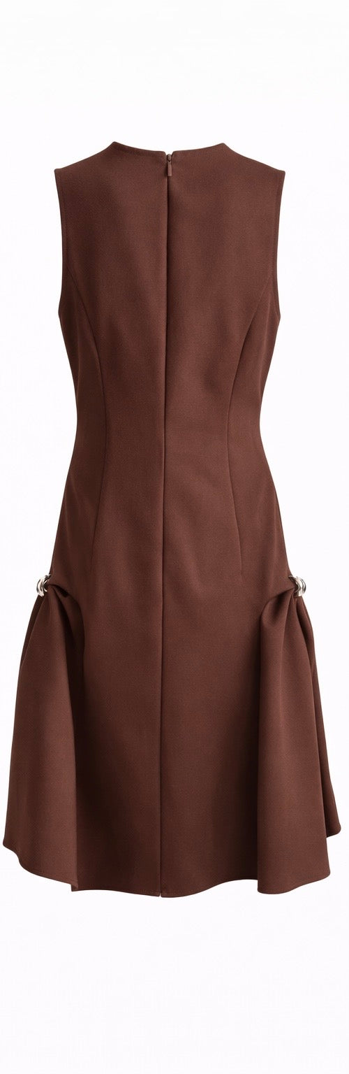 Elegant Sleeveless Cloche Dress in Chocolate Brown