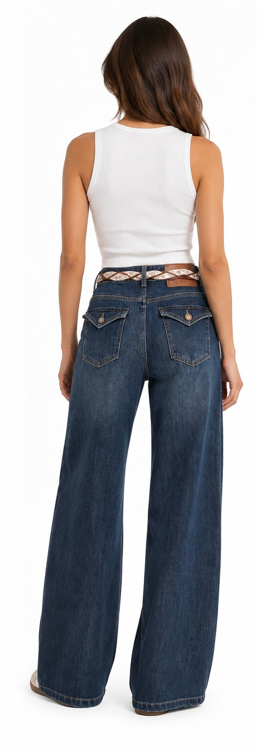 Wide-Leg Denim Statement Jeans