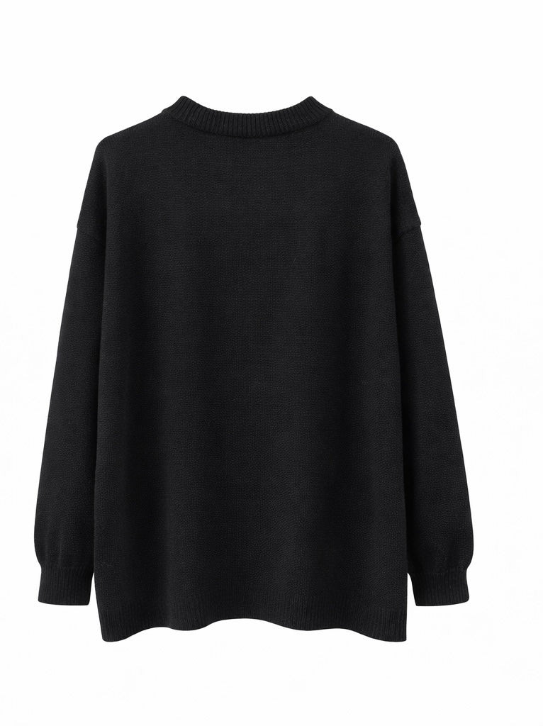 Floral Appliqué Black Knit Sweater