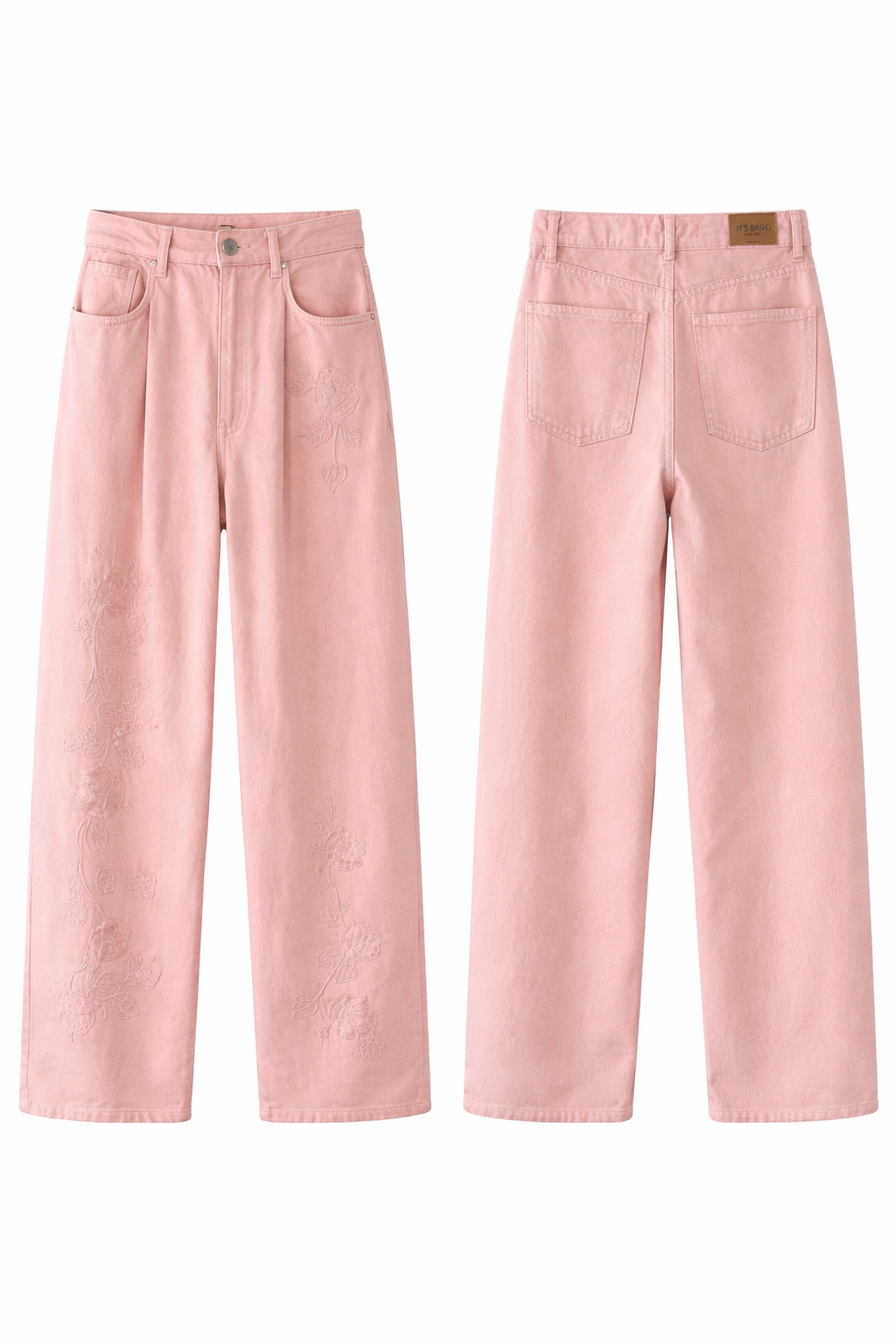 Blush Pink Embroidered Denim Two-Piece Set