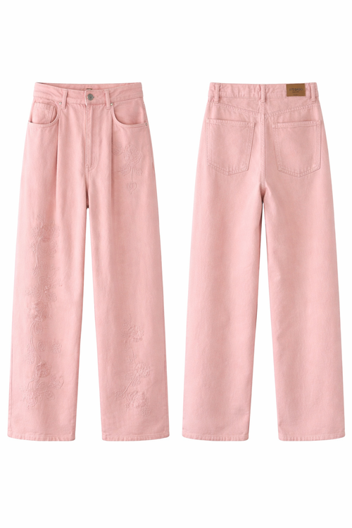 Blush Pink Embroidered Denim Two-Piece Set