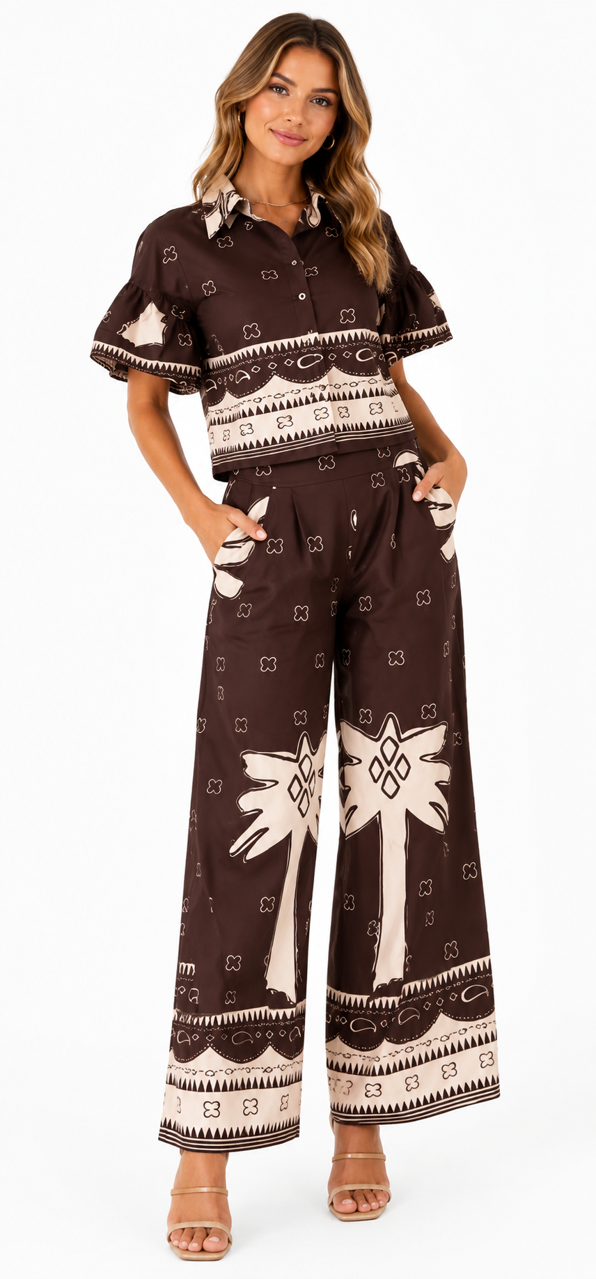 Bohemian Breeze Two-Piece Set ( pistachio , Beige , Brown )