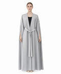 Luxury Silk Embroidered Open Abaya – Silver