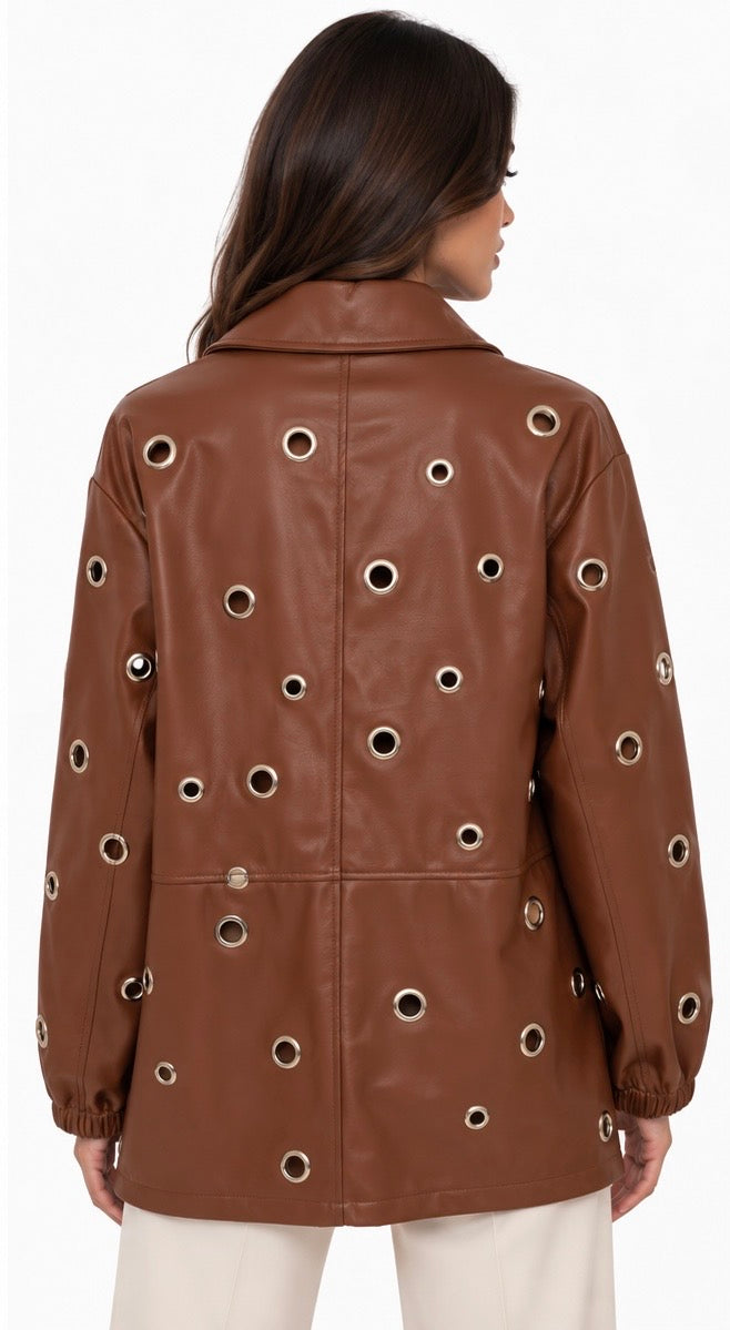 Grommet Detail Faux Leather Jacket
