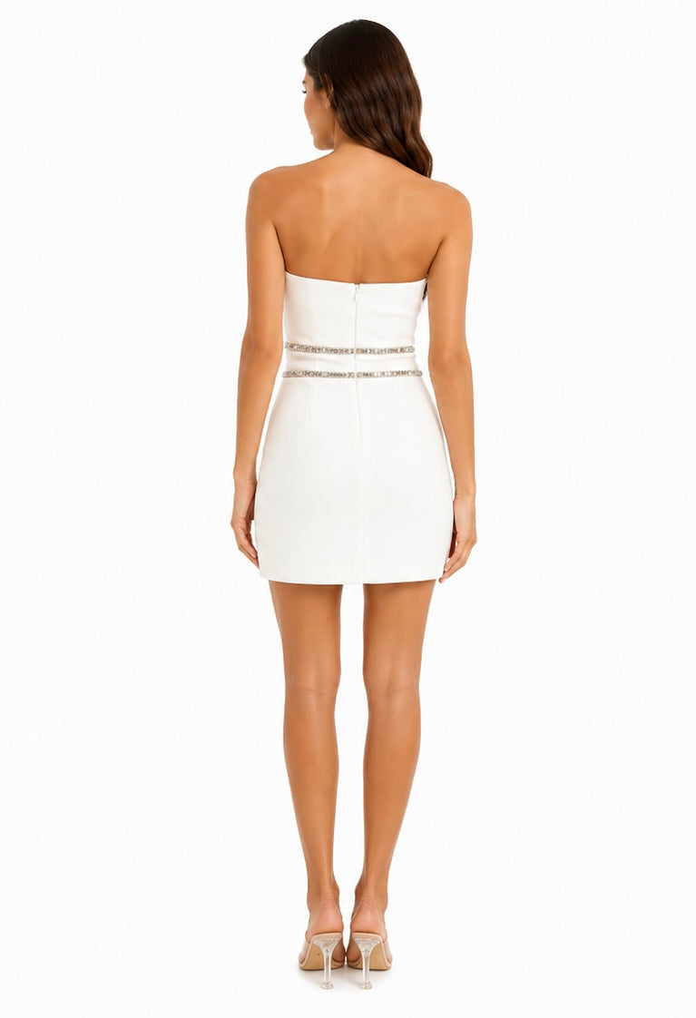 Sparkle Waist White Mini Dress