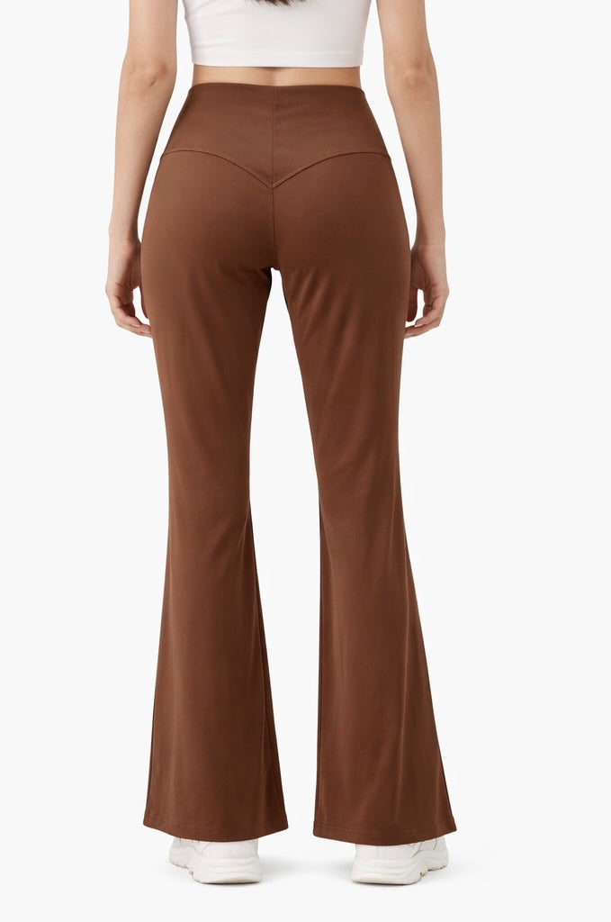 High-Waist Flared Yoga Pants – Chocolate Brown