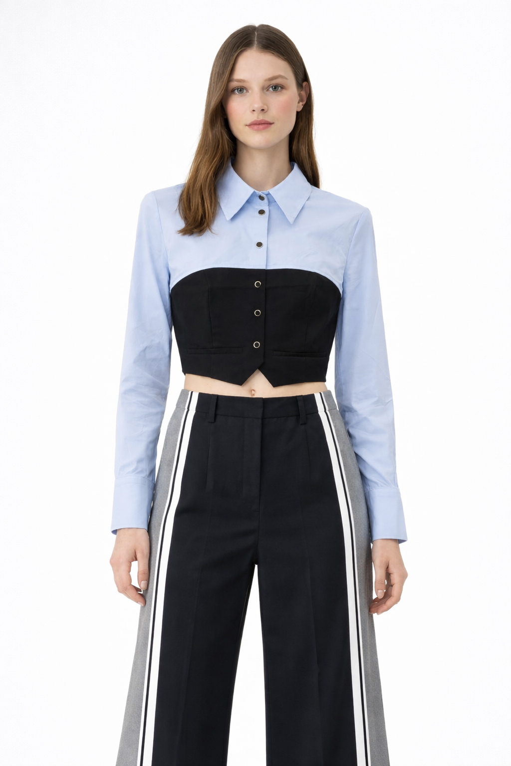 Two-Tone Cropped Corset Shirt