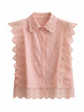 Blush Pink Lace Scalloped Sleeve Blouse
