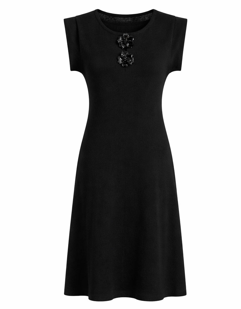 Dress with 3D Flower Detail - Blush Pink , Black