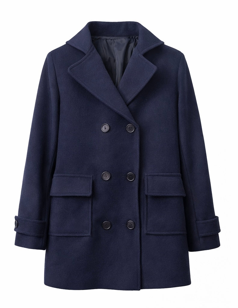 Double-Breasted Wool Blend Coat