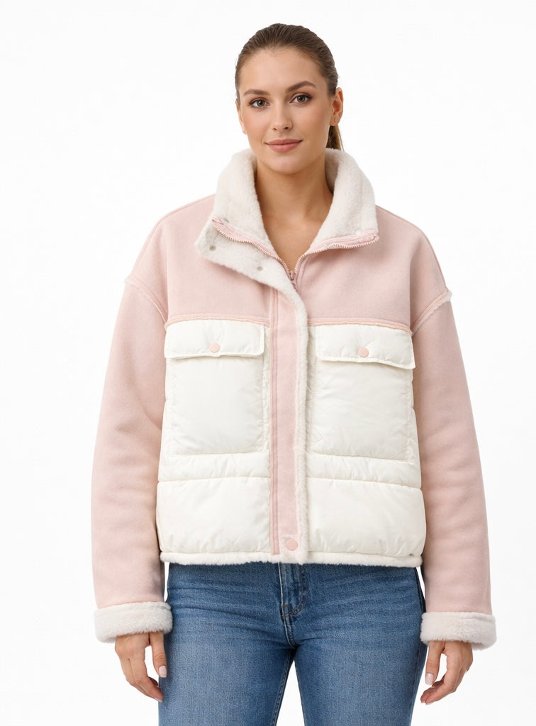 Blush Colorblock Sherpa Puffer Jacket