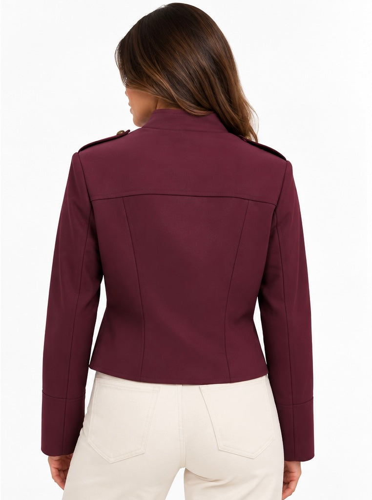 Military Chic Tailored Jacket ( Burgundy , Brown )