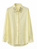 Crystal Detail Collar Sheer Blouse - Yellow pastel - Black